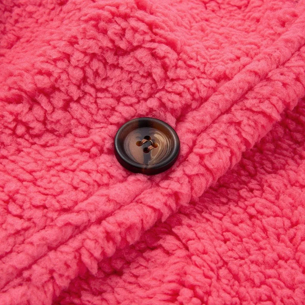 Womens 2024 Casual Solid Fleece Coat Long Sleeve Warm Outwear Button Oversized Fit Overcoat Home Outdoor Winter Clothes