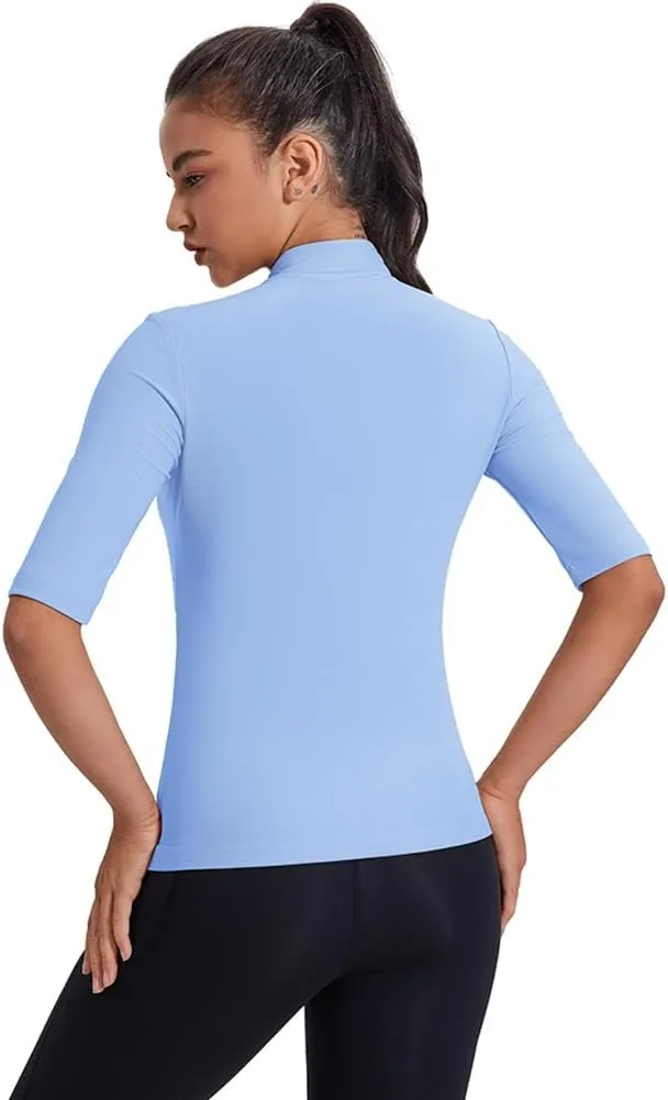 Women's 3/4 Sleeve Golf Polo Shirts UPF 50  1/4 Zip Pullover Shirts Quick Dry Outdoor Athletic Shirt