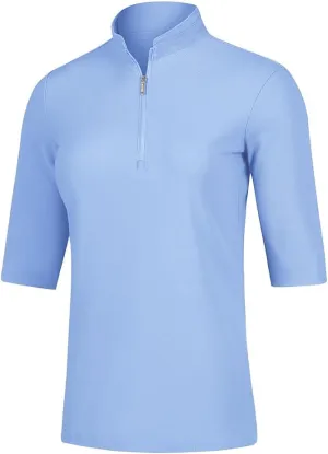 Women's 3/4 Sleeve Golf Polo Shirts UPF 50  1/4 Zip Pullover Shirts Quick Dry Outdoor Athletic Shirt