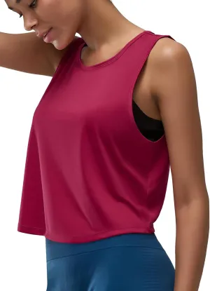 Women's Back-Knotted Workout Crop Tank Tops Athletic Sleeveless Cute Gym Shirts Running