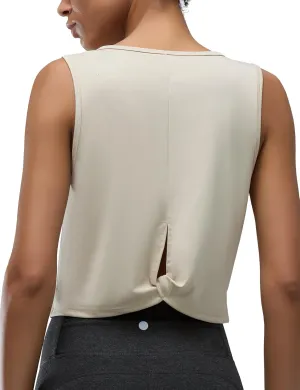 Women's Back-Knotted Workout Crop Tank Tops Athletic Sleeveless Cute Gym Shirts Running