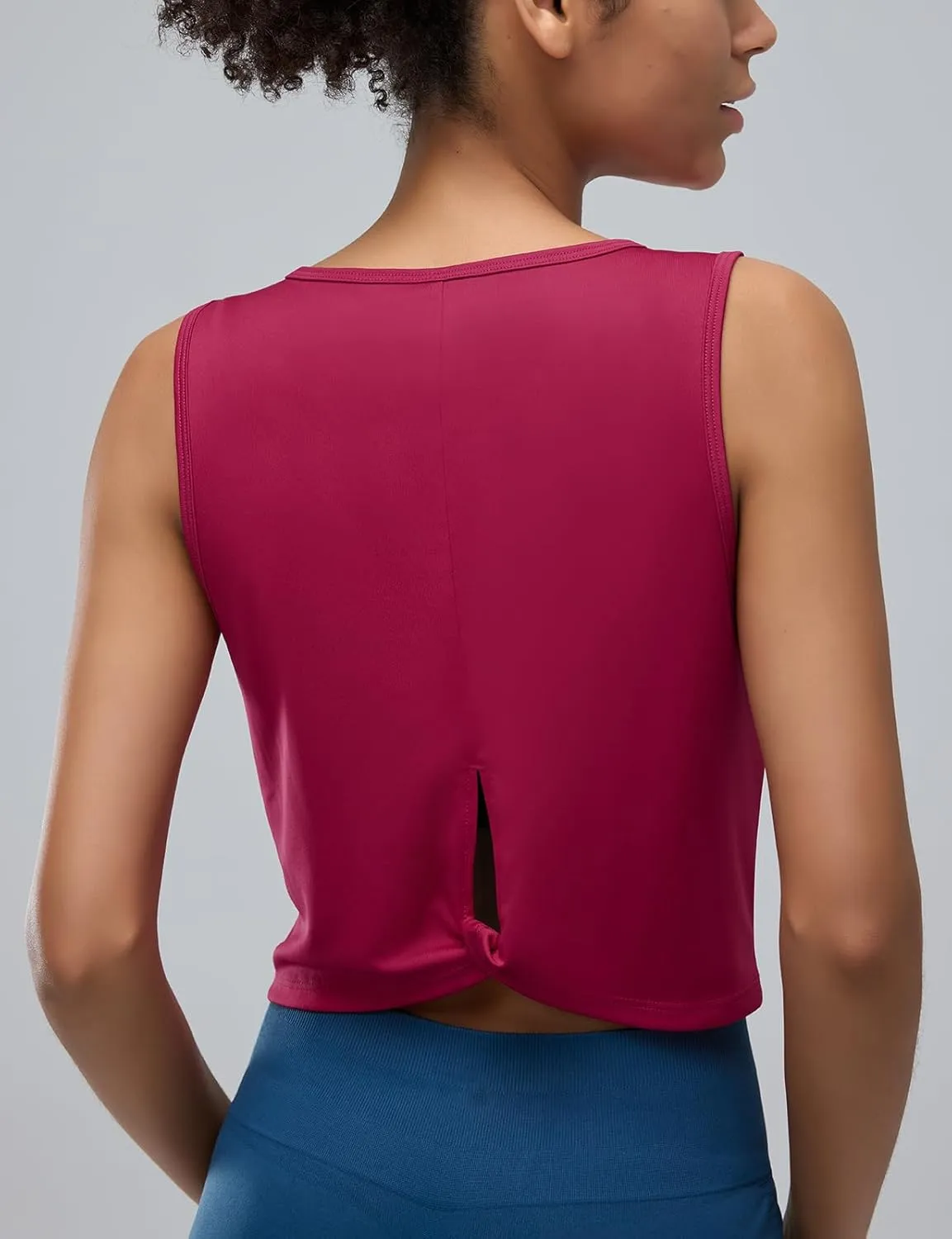 Women's Back-Knotted Workout Crop Tank Tops Athletic Sleeveless Cute Gym Shirts Running