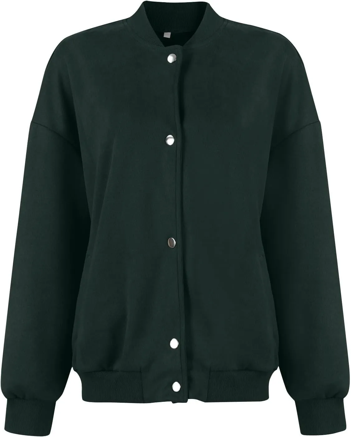 Womens Bomber Jacket Casual Button Down Suede Jacket Trendy Lightweight Comfy Windbreaker Fall Coats with Pockets
