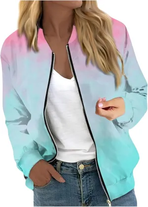 Women's Bomber Jacket Casual Coat Zip Up Outerwear Windbreaker with Pockets