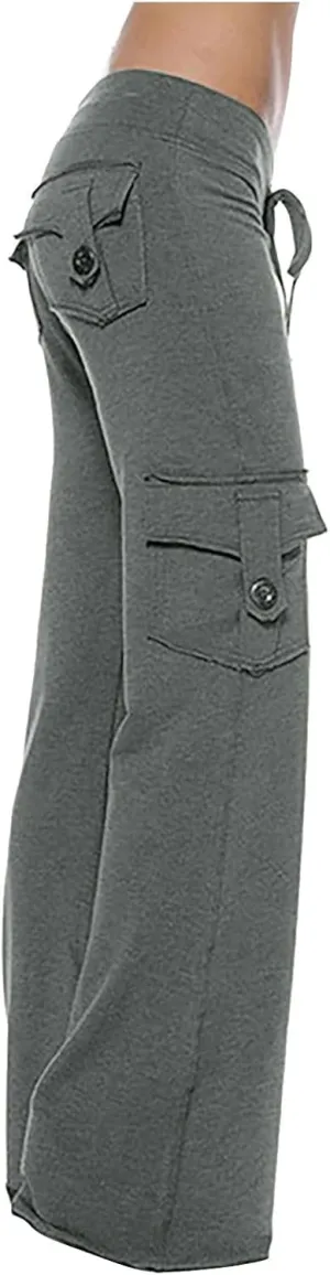 Women's Cargo Pants Elastic Waist Drawstring Multi Pocket Flare Wide Leg Trousers 2025 Work Travel Athletic Yoga Pant