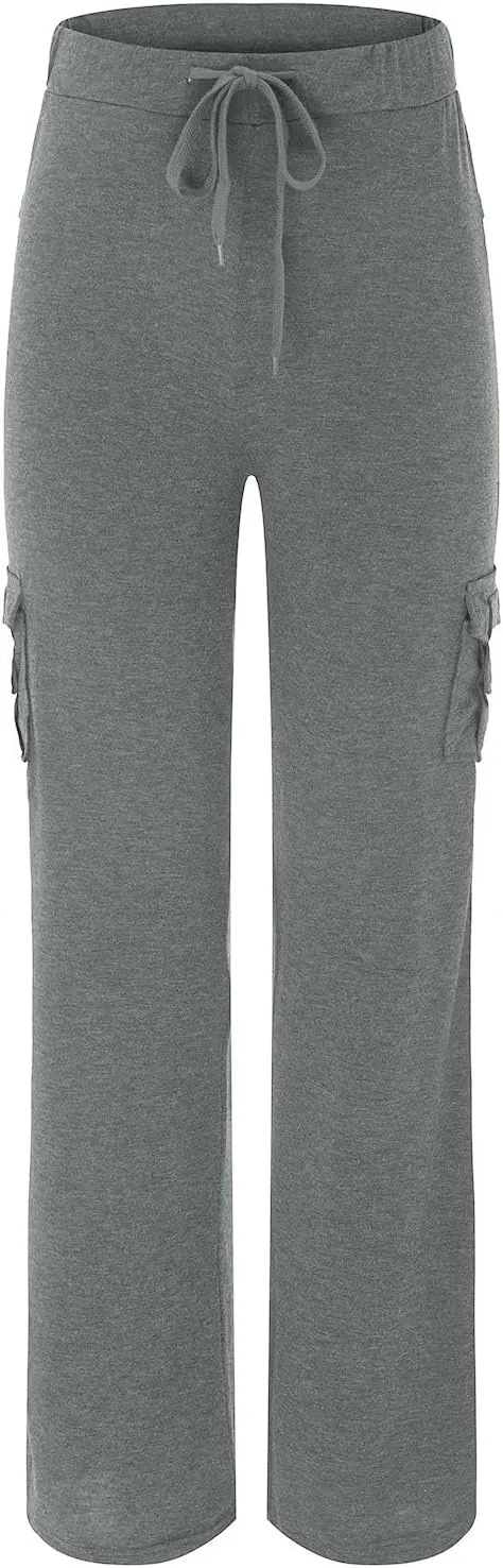 Women's Cargo Pants Elastic Waist Drawstring Multi Pocket Flare Wide Leg Trousers 2025 Work Travel Athletic Yoga Pant