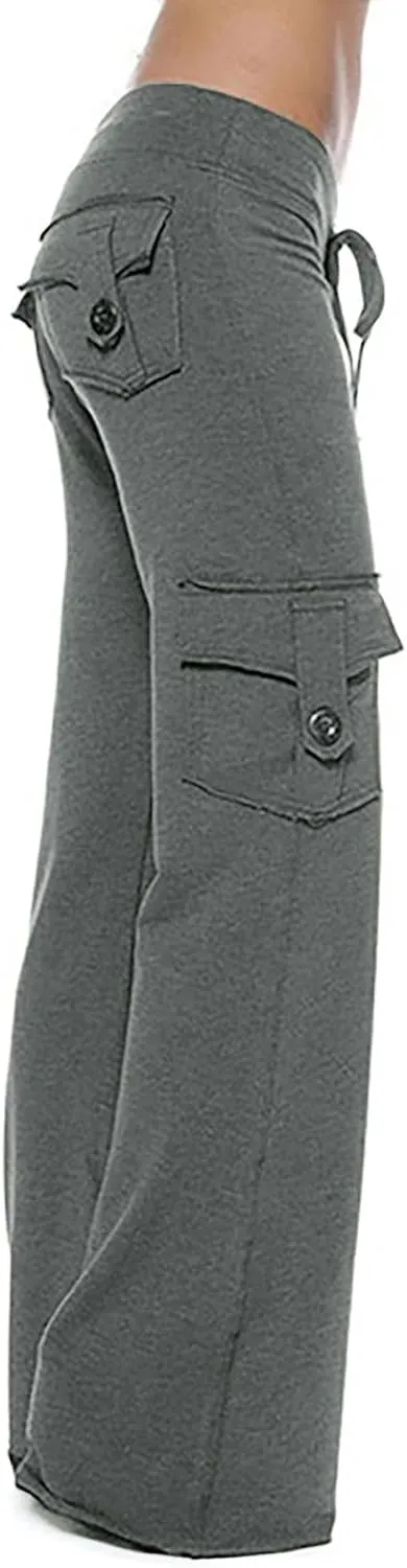 Women's Cargo Pants Elastic Waist Drawstring Multi Pocket Flare Wide Leg Trousers 2025 Work Travel Athletic Yoga Pant