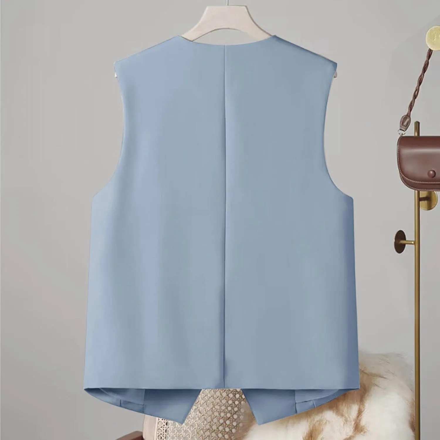 Women's Casual Business Blazer Vest Sleeveless Open Front Blazer Waistcoat Button Down Suit Jackets for Office Work