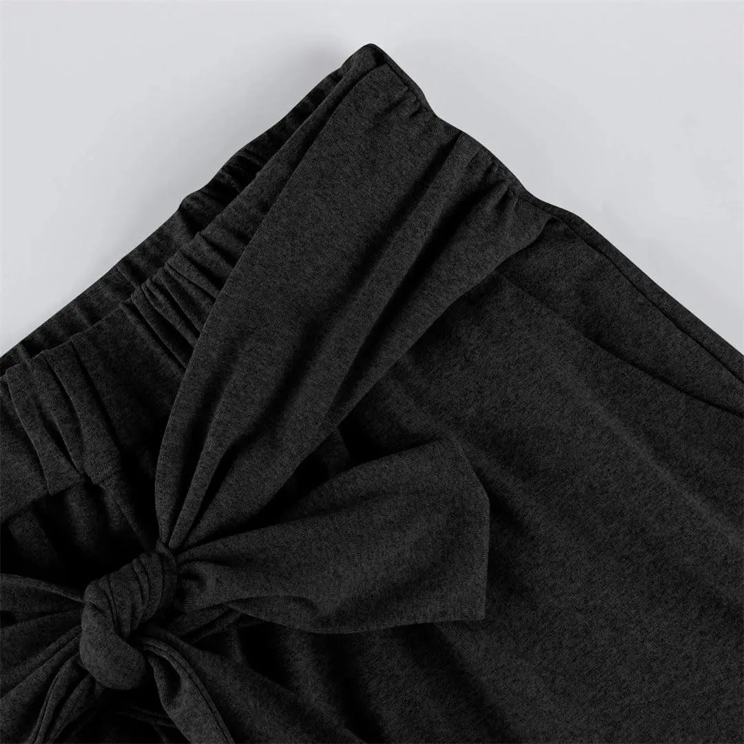 Women's Casual Draped Tie Solid High Waist Straight Wide Leg Pants