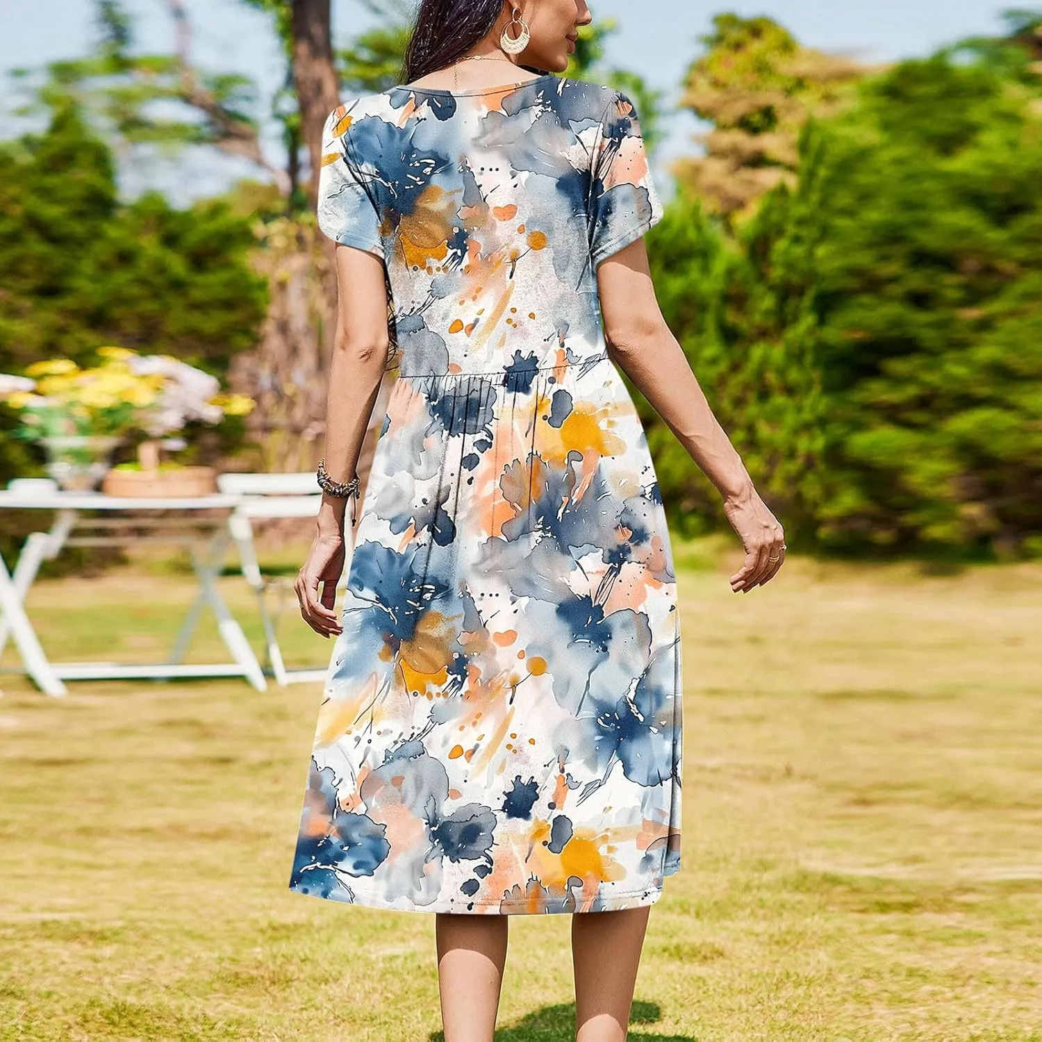 Women's Casual Summer Maxi Dress Spring Petal Short Sleeve Tshirt Dress with Pockets A Line Vacation Beach Sundress