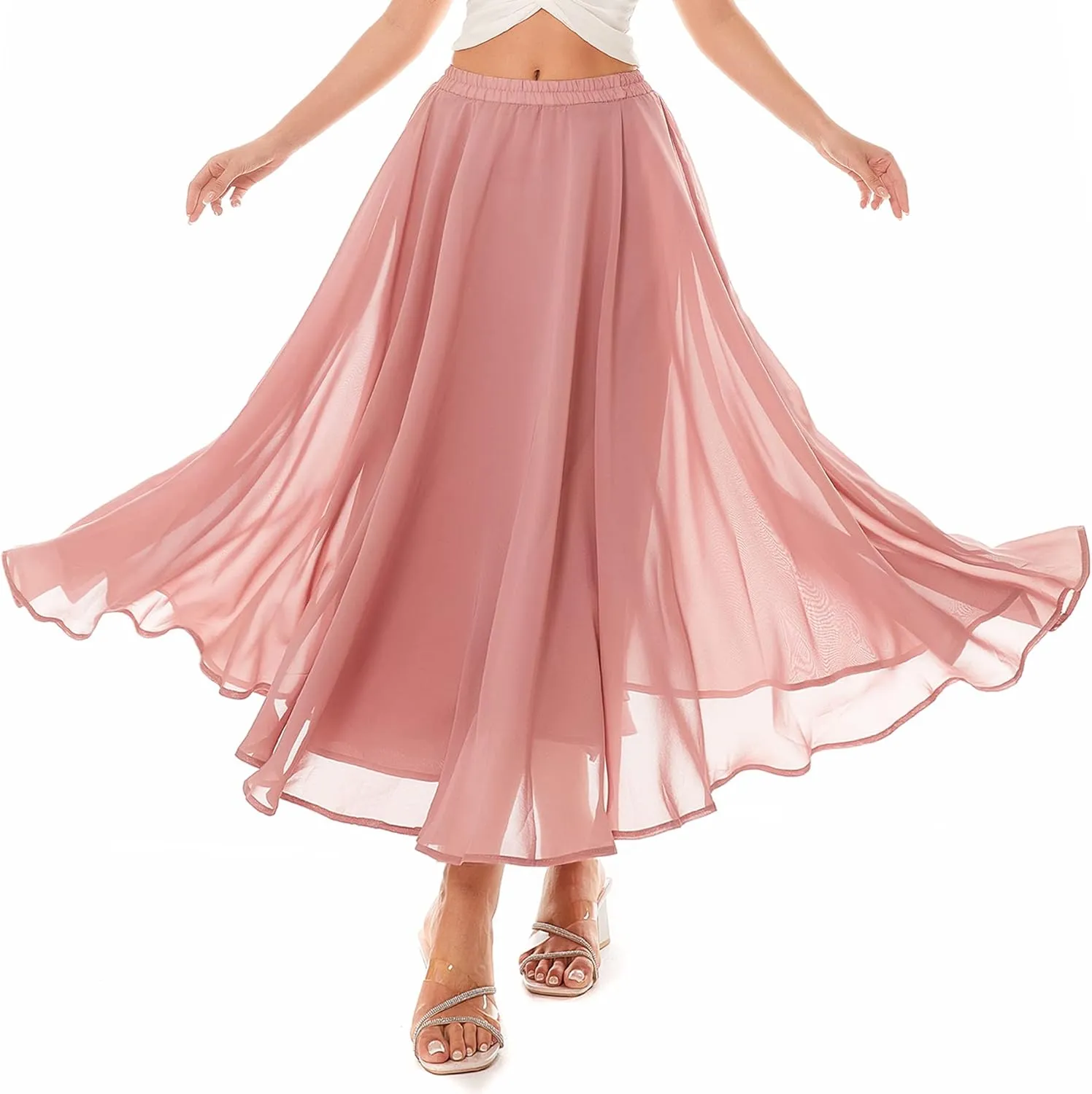 Women's Chiffon Summer Beach Maxi Skirt Vintage Ankle-Length Skirts