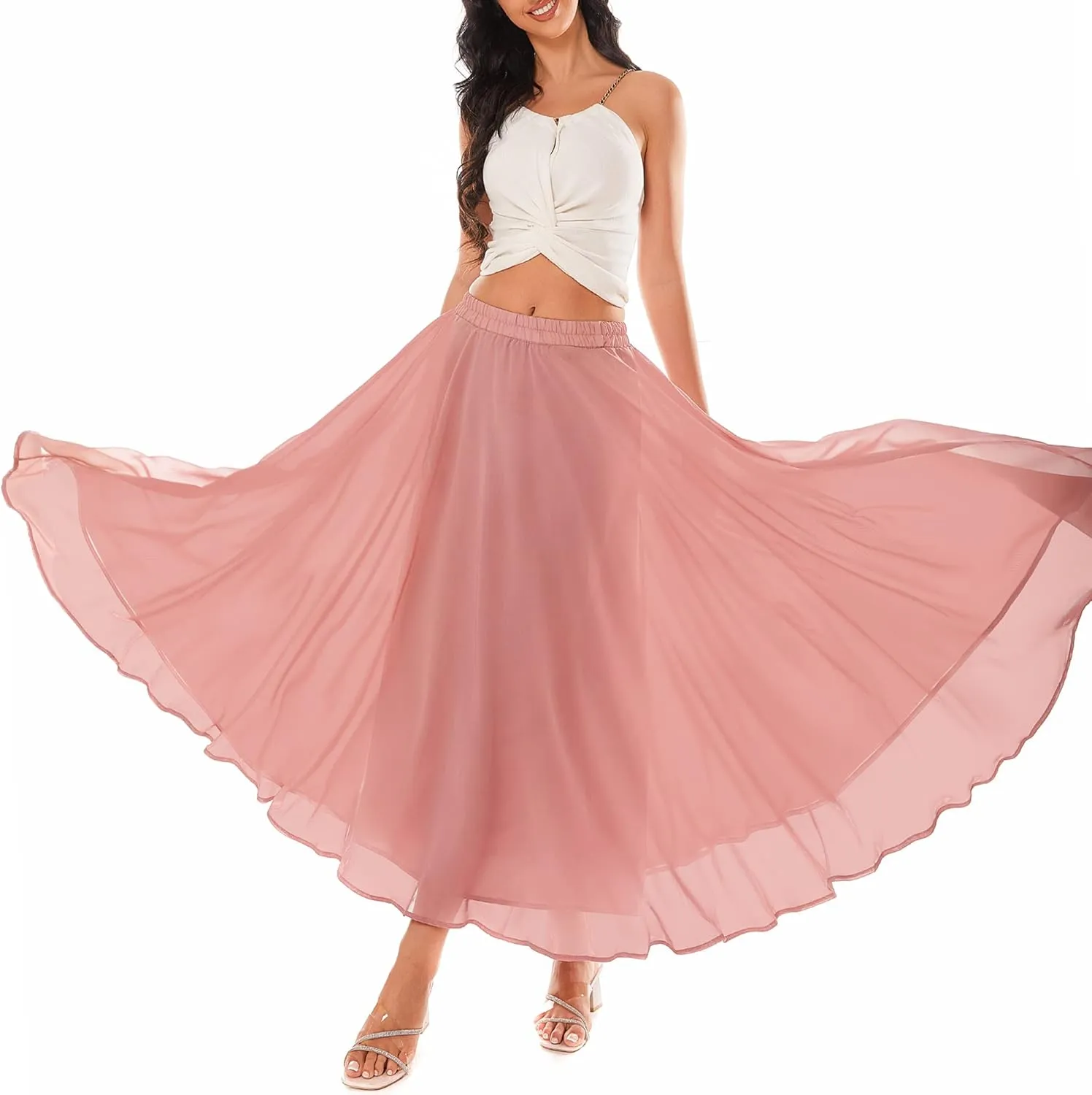 Women's Chiffon Summer Beach Maxi Skirt Vintage Ankle-Length Skirts