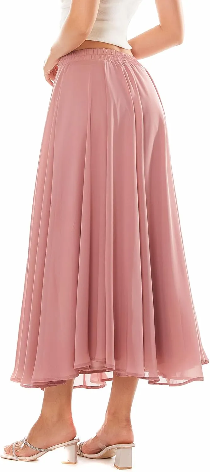 Women's Chiffon Summer Beach Maxi Skirt Vintage Ankle-Length Skirts