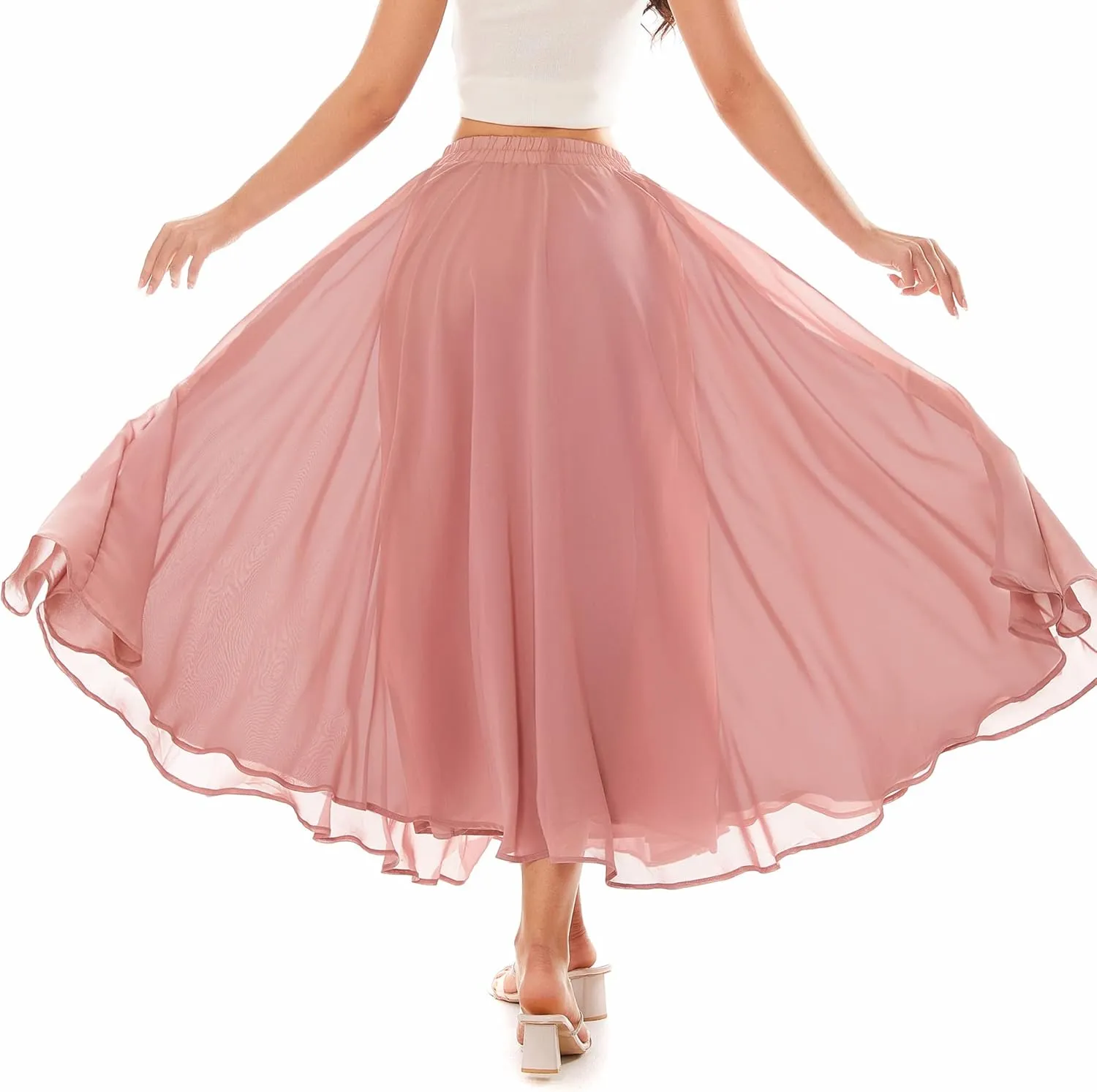 Women's Chiffon Summer Beach Maxi Skirt Vintage Ankle-Length Skirts