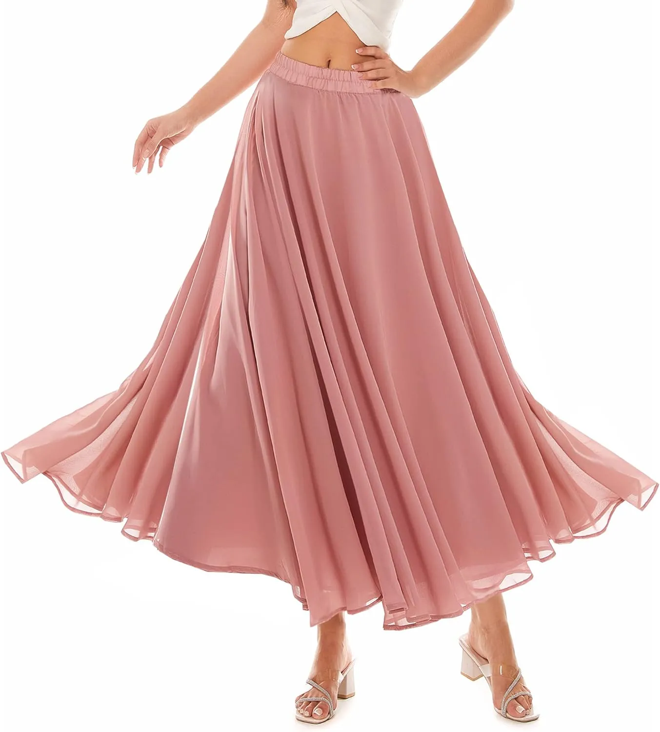 Women's Chiffon Summer Beach Maxi Skirt Vintage Ankle-Length Skirts