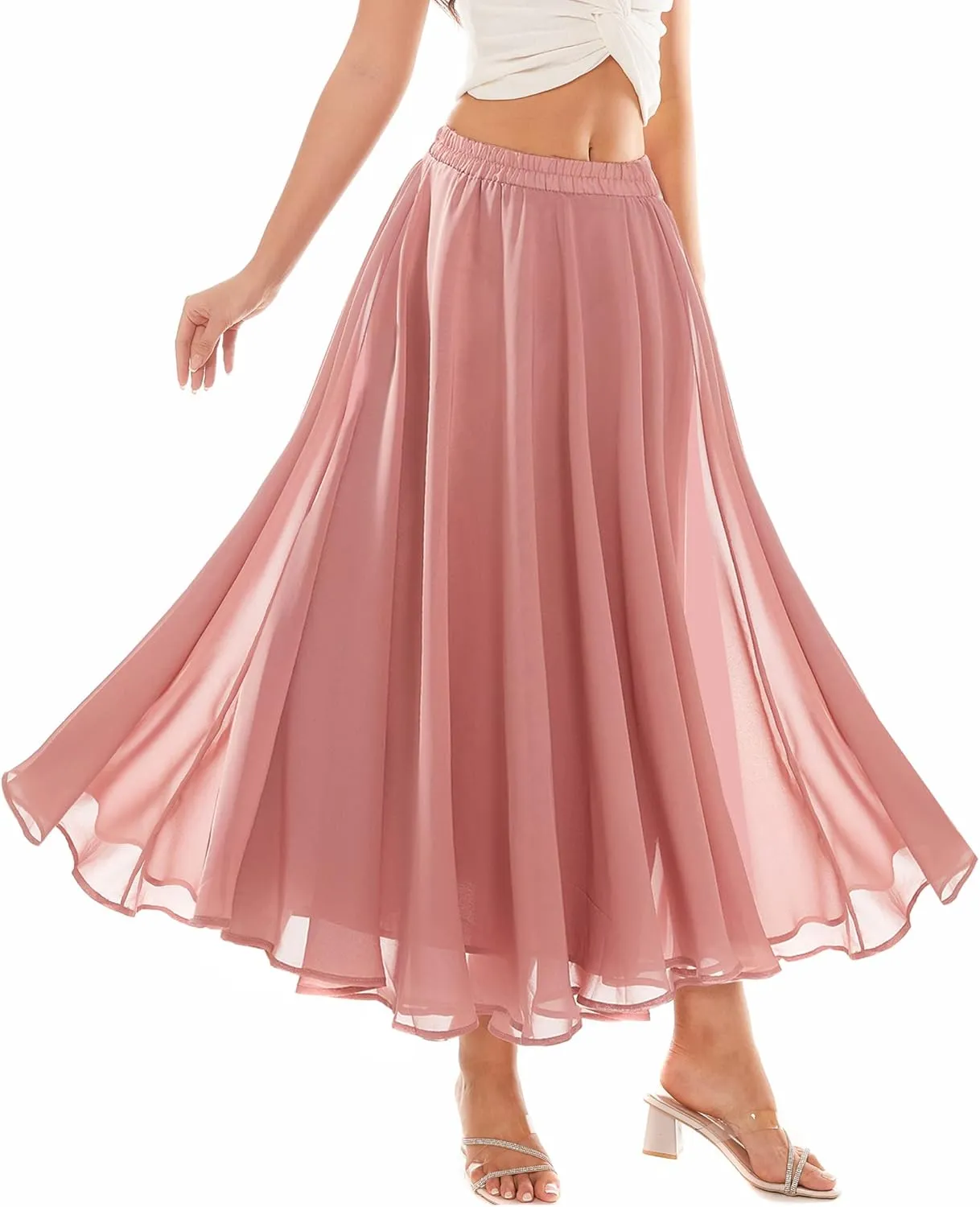 Women's Chiffon Summer Beach Maxi Skirt Vintage Ankle-Length Skirts