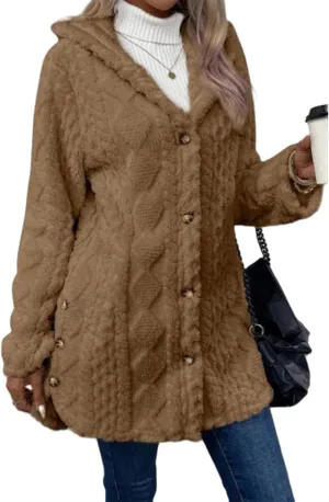 Womens Chunky Cable Knit Sweaters 2024 Long Sleeve Open Front Cardigans Casual Long Sleeve Hooded Jacket Outerwear