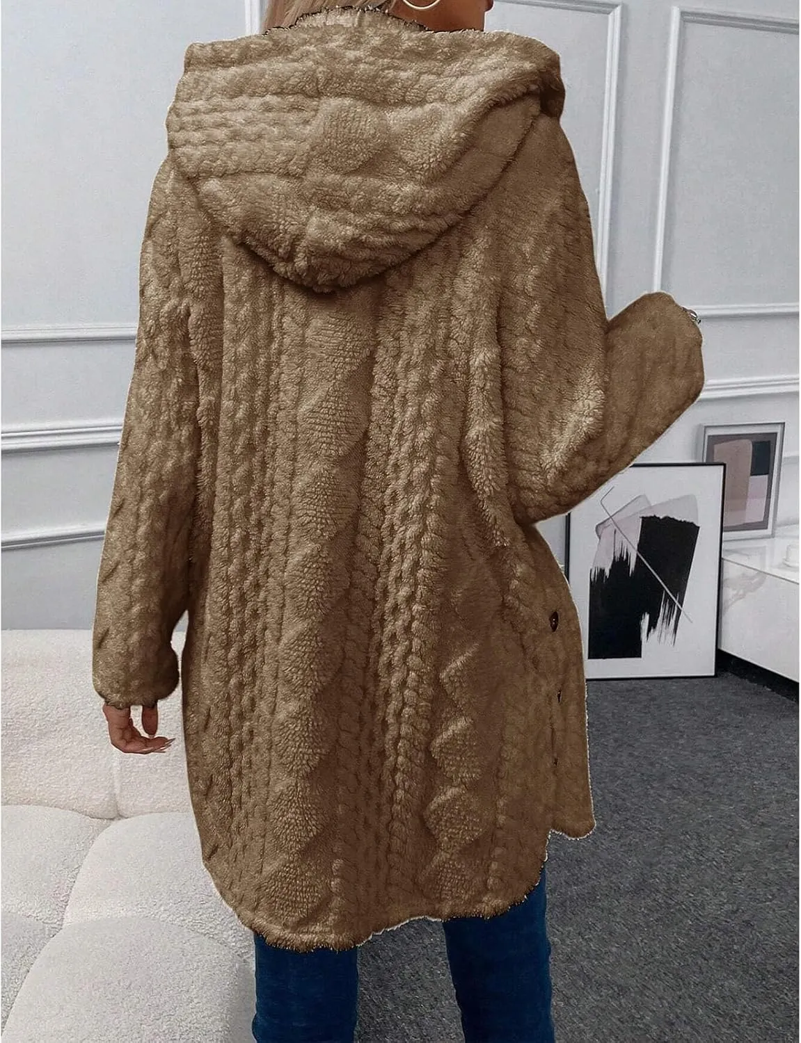Womens Chunky Cable Knit Sweaters 2024 Long Sleeve Open Front Cardigans Casual Long Sleeve Hooded Jacket Outerwear