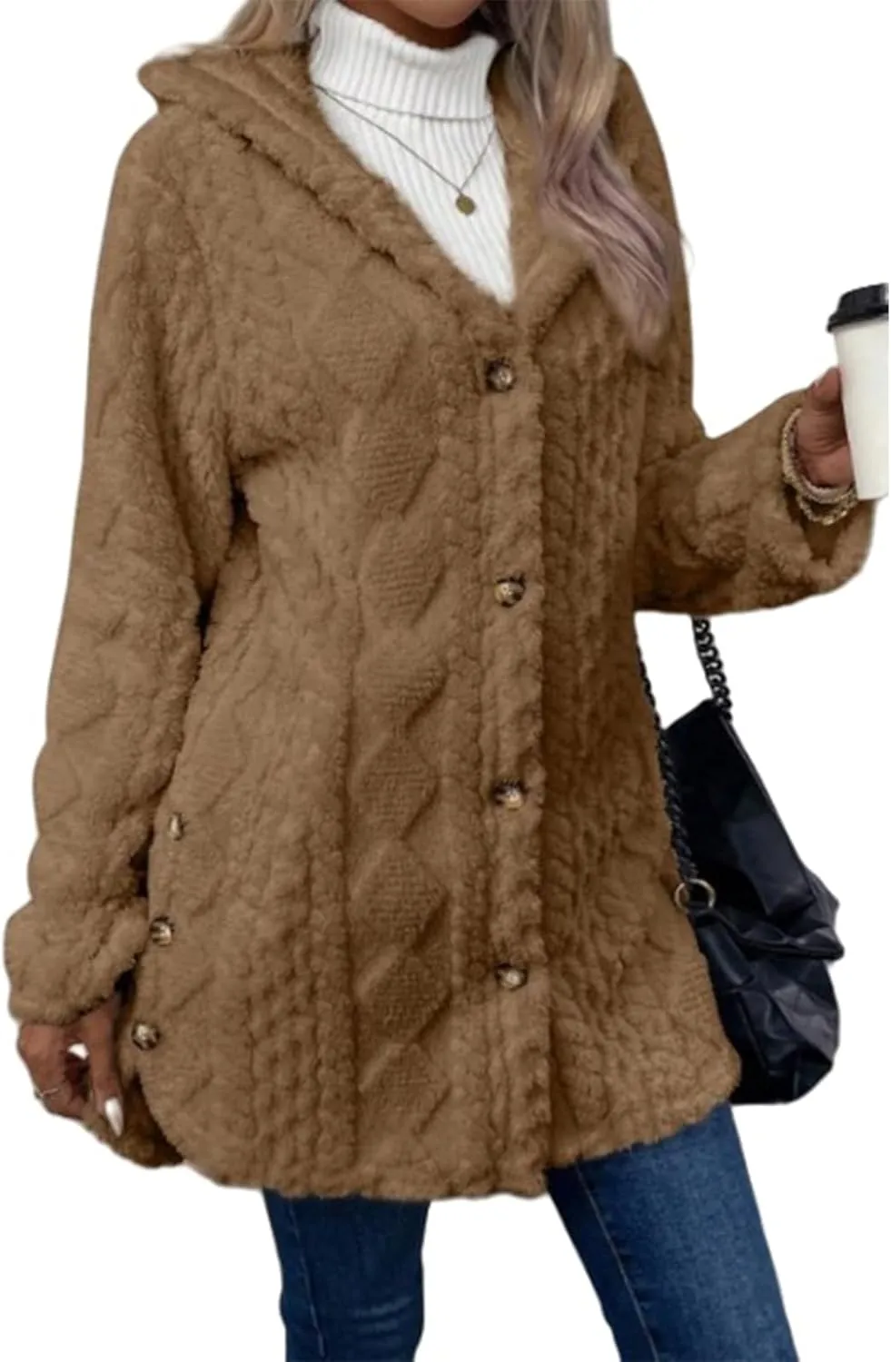 Womens Chunky Cable Knit Sweaters 2024 Long Sleeve Open Front Cardigans Casual Long Sleeve Hooded Jacket Outerwear