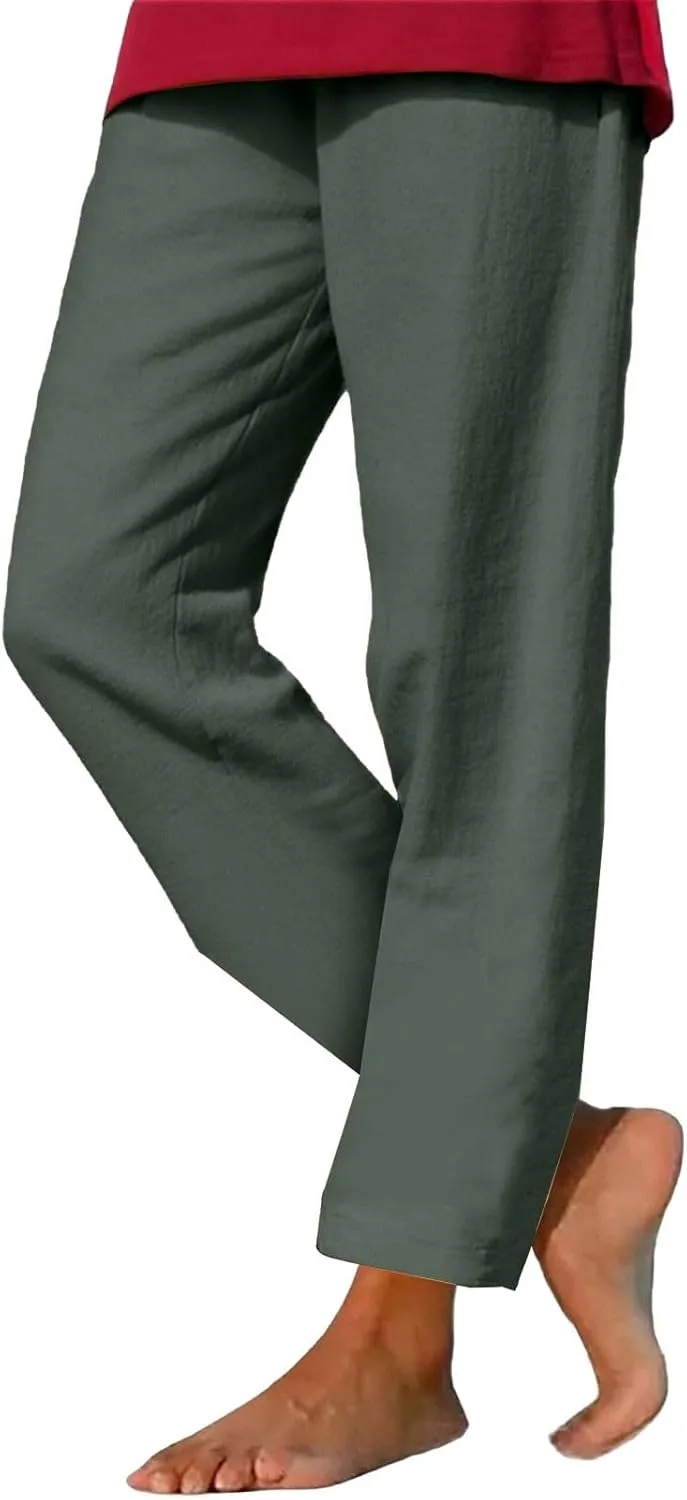 Womens Cotton Linen Pants Casual Summer 2025 Straight Loose High Waisted Drawstring Elastic Pant Beach Daily Trouser