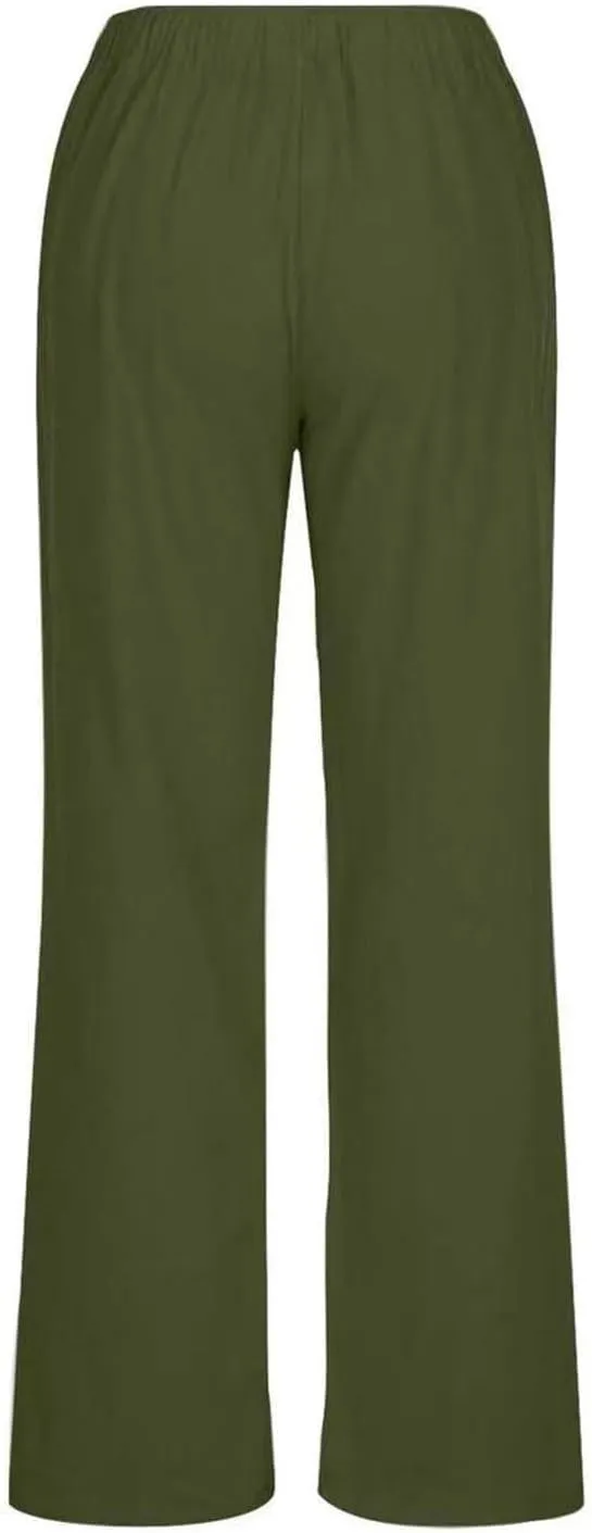 Women's Cotton Linen Pants,Summer Wide Leg Casual Loose Drawstring High Waist Palazzo Pants Trousers with Pockets