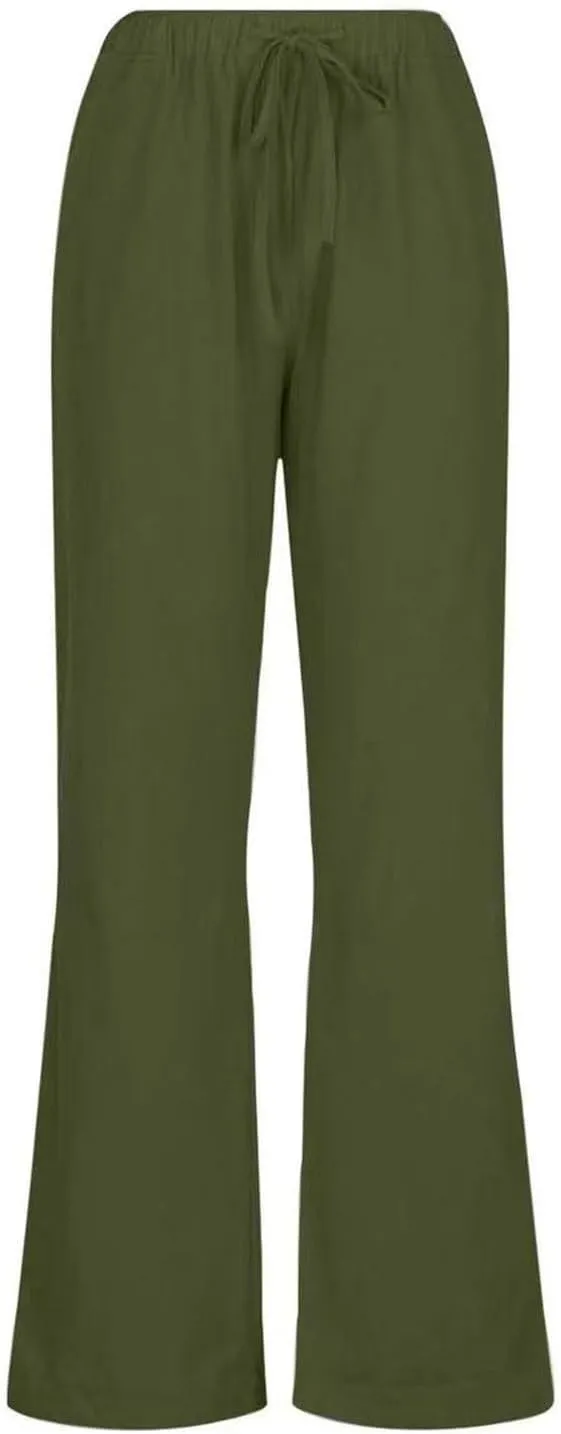 Women's Cotton Linen Pants,Summer Wide Leg Casual Loose Drawstring High Waist Palazzo Pants Trousers with Pockets