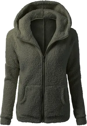 Womens Cozy Winter Fleece Hoodie Jackets 2023 Zip Up Fuzzy Sherpa Hooded Sweatshirts Oversized Warm Shearling Coat