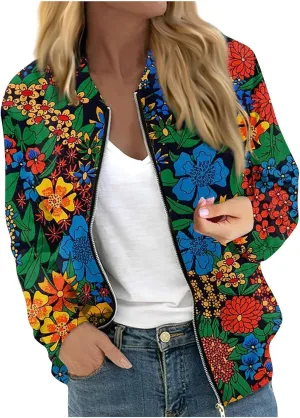 Women's Cropped Bomber Jacket Fashion 2024 Fall Casual Long Sleeve Coat Oversized Short Windbreaker Outerwear