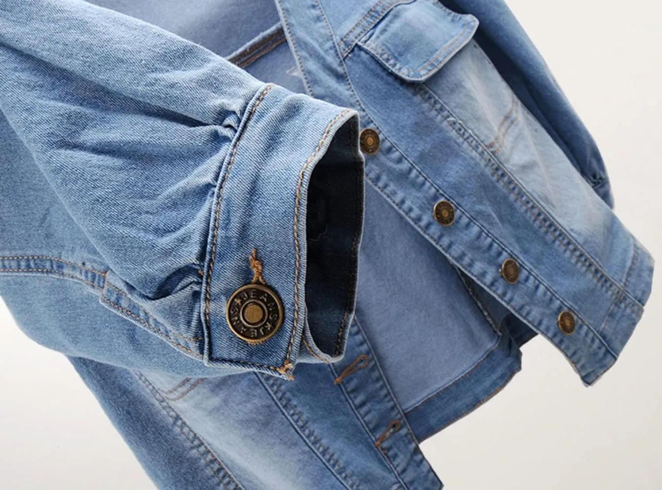 Women's Cropped Denim Jacket Puff Short Sleeve Sweet Button Down Denim Jean Jacket