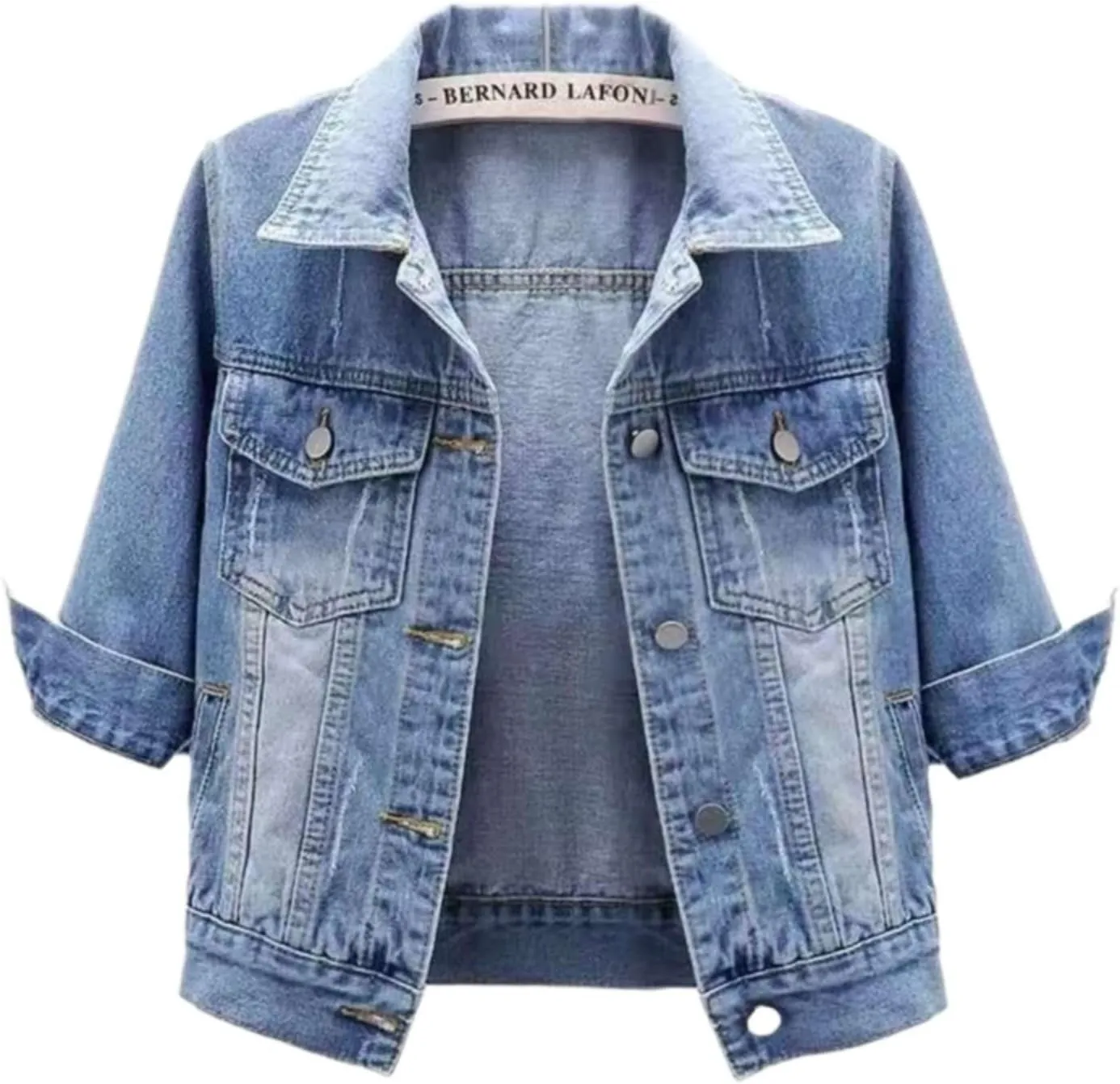 Women's Denim Jacket 2024 Fall Casual 3/4 Sleeve Denim Jacket Plus Size Basic Lapel Button Cropped Jacket