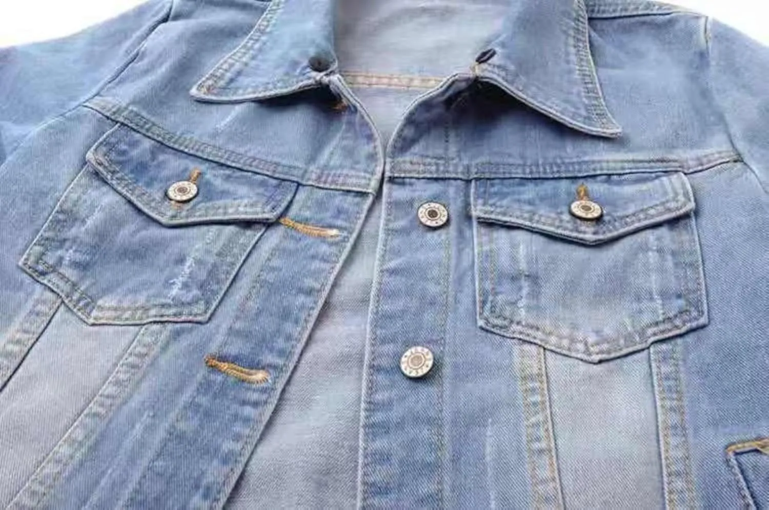Women's Denim Jacket 2024 Fall Casual 3/4 Sleeve Denim Jacket Plus Size Basic Lapel Button Cropped Jacket
