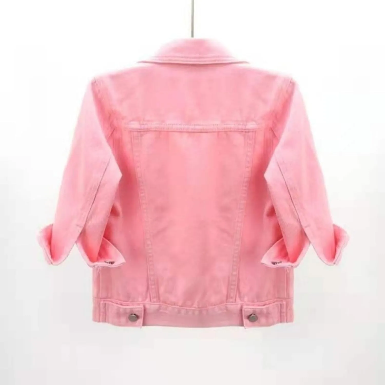 Women's Denim Jacket 2024 Fall Casual 3/4 Sleeve Denim Jacket Plus Size Basic Lapel Button Cropped Jacket