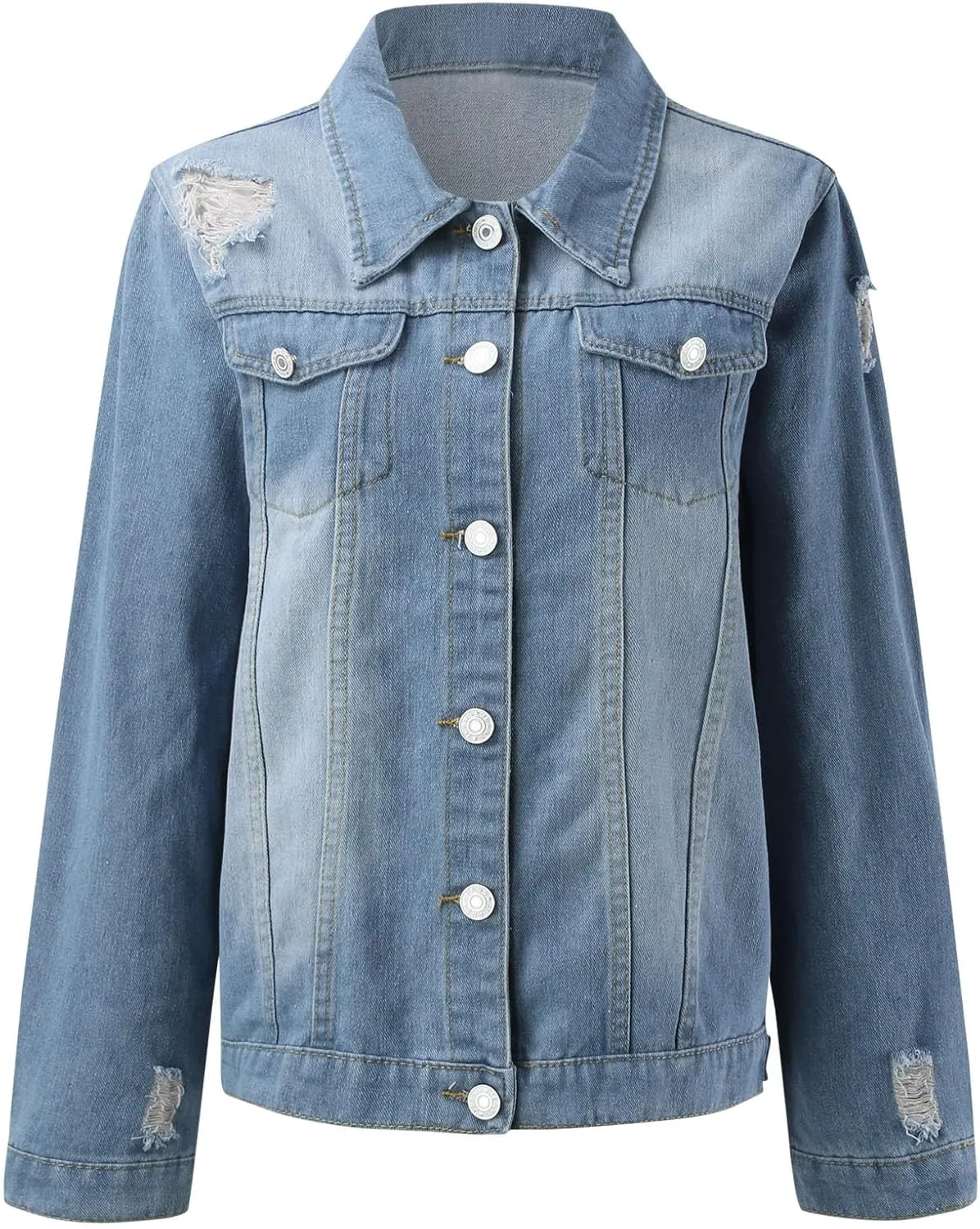 Womens Denim Jackets 2024 Trendy Button Up Shacket Fall Spring Long Sleeve Jean Coats with Pockets Fashion Denim Coat