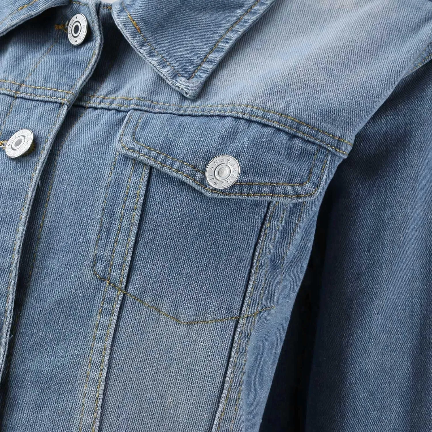 Womens Denim Jackets 2024 Trendy Button Up Shacket Fall Spring Long Sleeve Jean Coats with Pockets Fashion Denim Coat