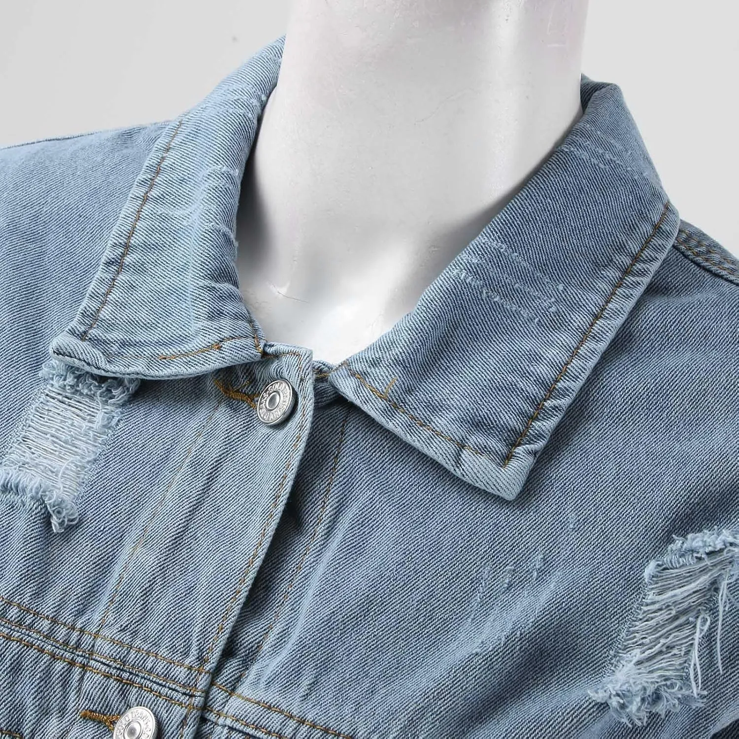 Womens Denim Jackets 2024 Trendy Button Up Shacket Fall Spring Long Sleeve Jean Coats with Pockets Fashion Denim Coat