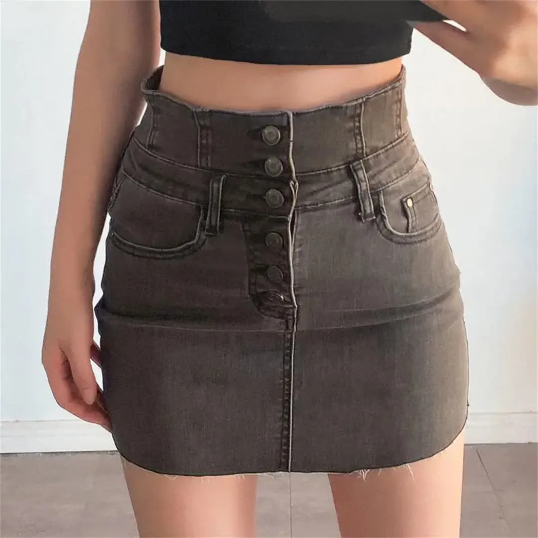 Women's Denim Skirt Tight A-Line Hip Sexy High-Waisted Vintage Summer Wrap Mini Skirts for Short