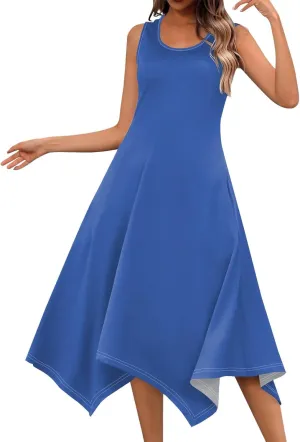 Womens Dresses Simple Casual Solid Color Sleeveless Dresses Cozy Cotton Dresses Summer Gradient Printed Long Dresses