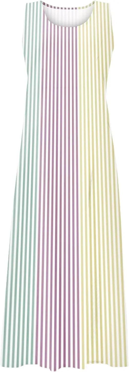 Womens Dresses Simple Casual Solid Color Sleeveless Dresses Cozy Cotton Dresses Summer Gradient Printed Long Dresses