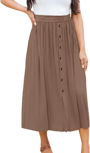 Women's Elastic Waist Party Shiny Accordion Pleated Midi Skirt Swimsuit Skirts