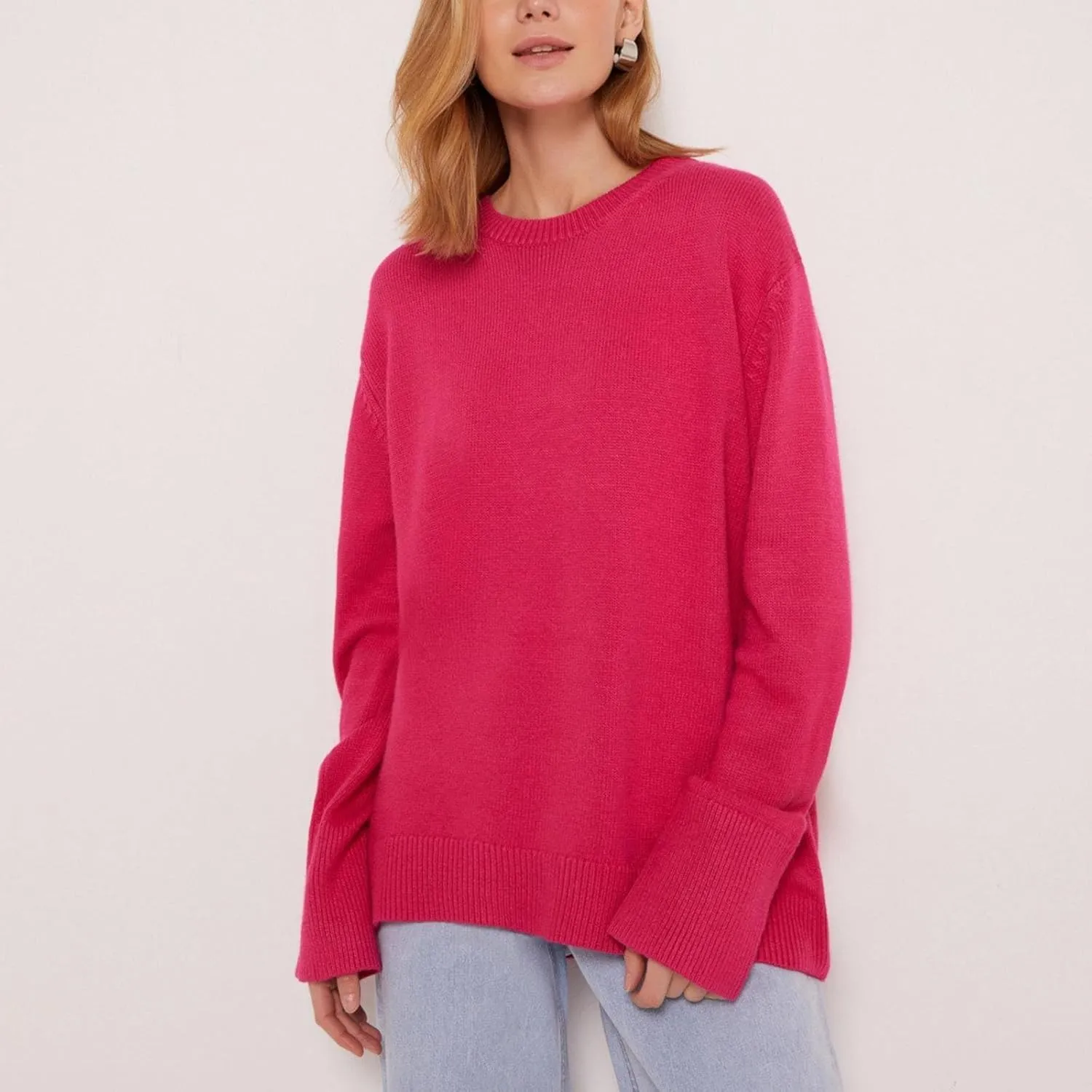 Women's Fall and Winter Knit Tops Crew Neck Loose Solid Sweater Long Sleeved 2024 Fall Winter Oversized Sweatshirt