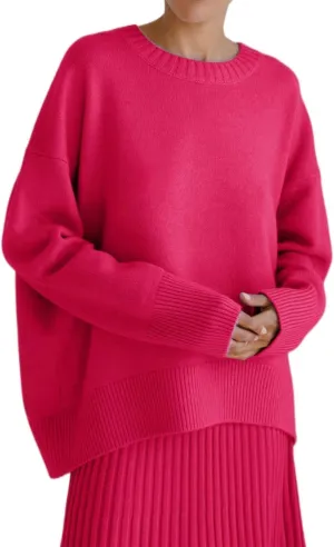 Women's Fall and Winter Knit Tops Crew Neck Loose Solid Sweater Long Sleeved 2024 Fall Winter Oversized Sweatshirt