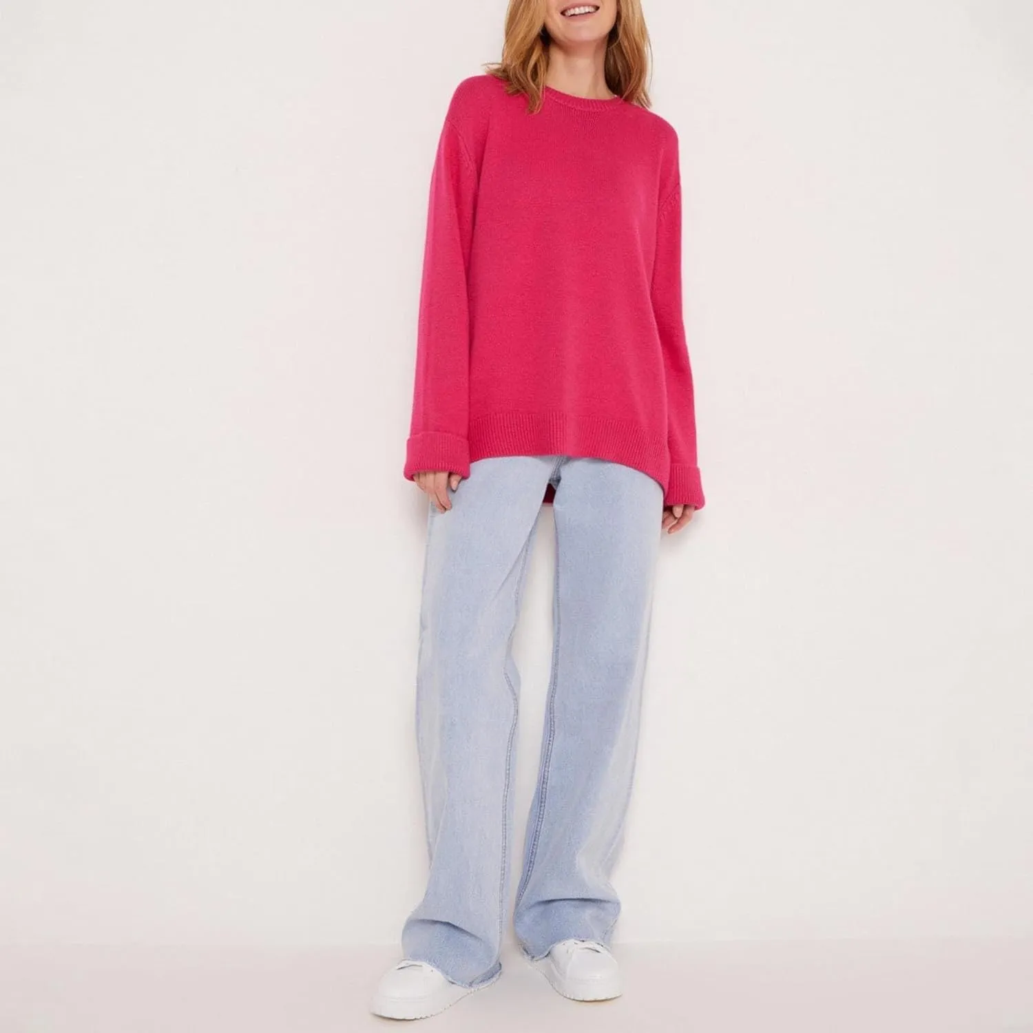 Women's Fall and Winter Knit Tops Crew Neck Loose Solid Sweater Long Sleeved 2024 Fall Winter Oversized Sweatshirt