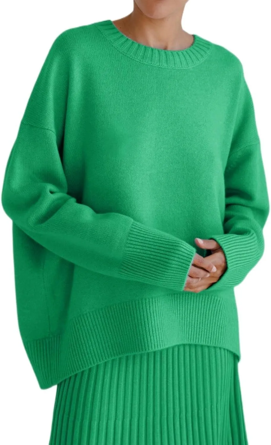 Women's Fall and Winter Knit Tops Crew Neck Loose Solid Sweater Long Sleeved 2024 Fall Winter Oversized Sweatshirt