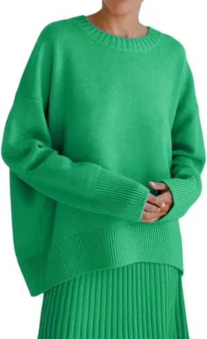 Women's Fall and Winter Knit Tops Crew Neck Loose Solid Sweater Long Sleeved 2024 Fall Winter Oversized Sweatshirt