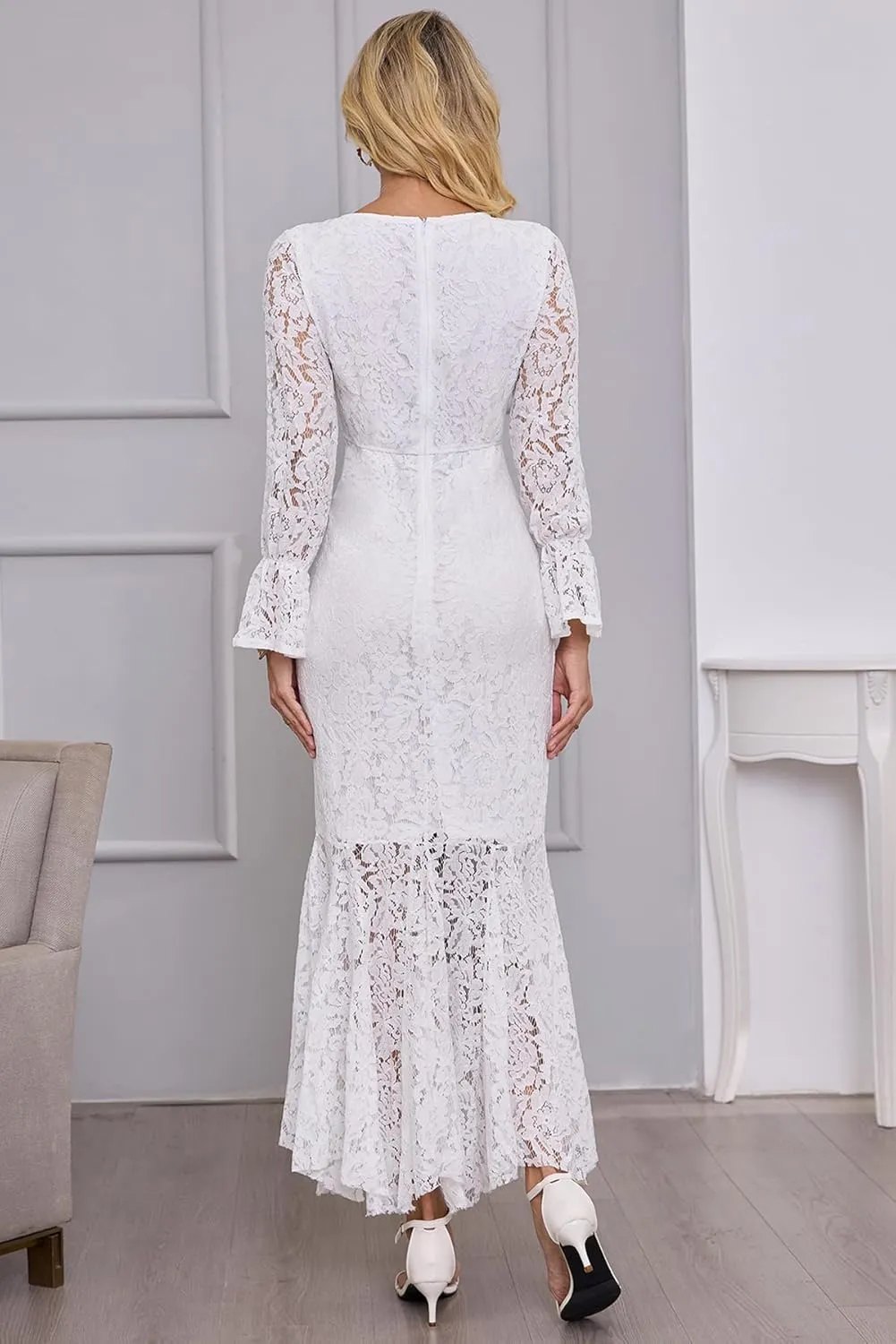 Women's Fall Winter Long Sleeve Floral Lace Mermaid Maxi Dress Elegant Wedding Guest Party Long Dresses Formal Evening Gowns