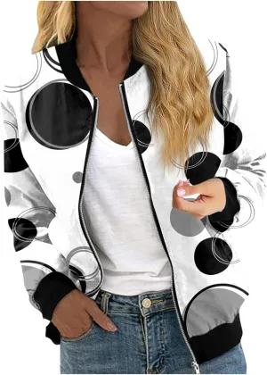 Womens Fashion Jacket Lightweight Print Bomber Jackets Casual Vacation Zip Up Coat Outdoor Windbreaker Tops