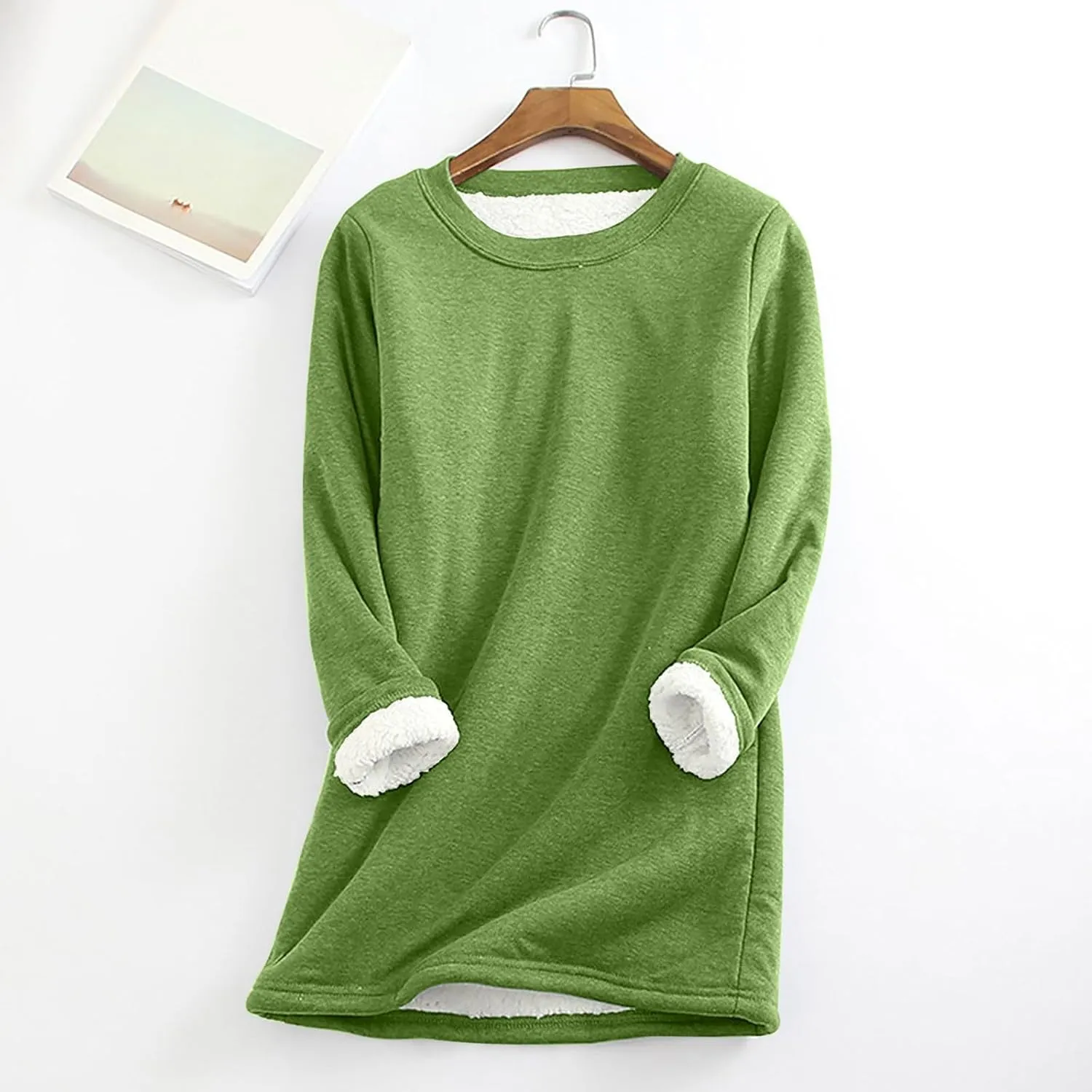 Womens Fleece Crewneck Sweatshirt Sherpa Lined Sweatshirt Thermal Sweatshirt Warm Winter Pullover Sweatshirt