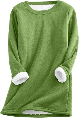 Womens Fleece Crewneck Sweatshirt Sherpa Lined Sweatshirt Thermal Sweatshirt Warm Winter Pullover Sweatshirt