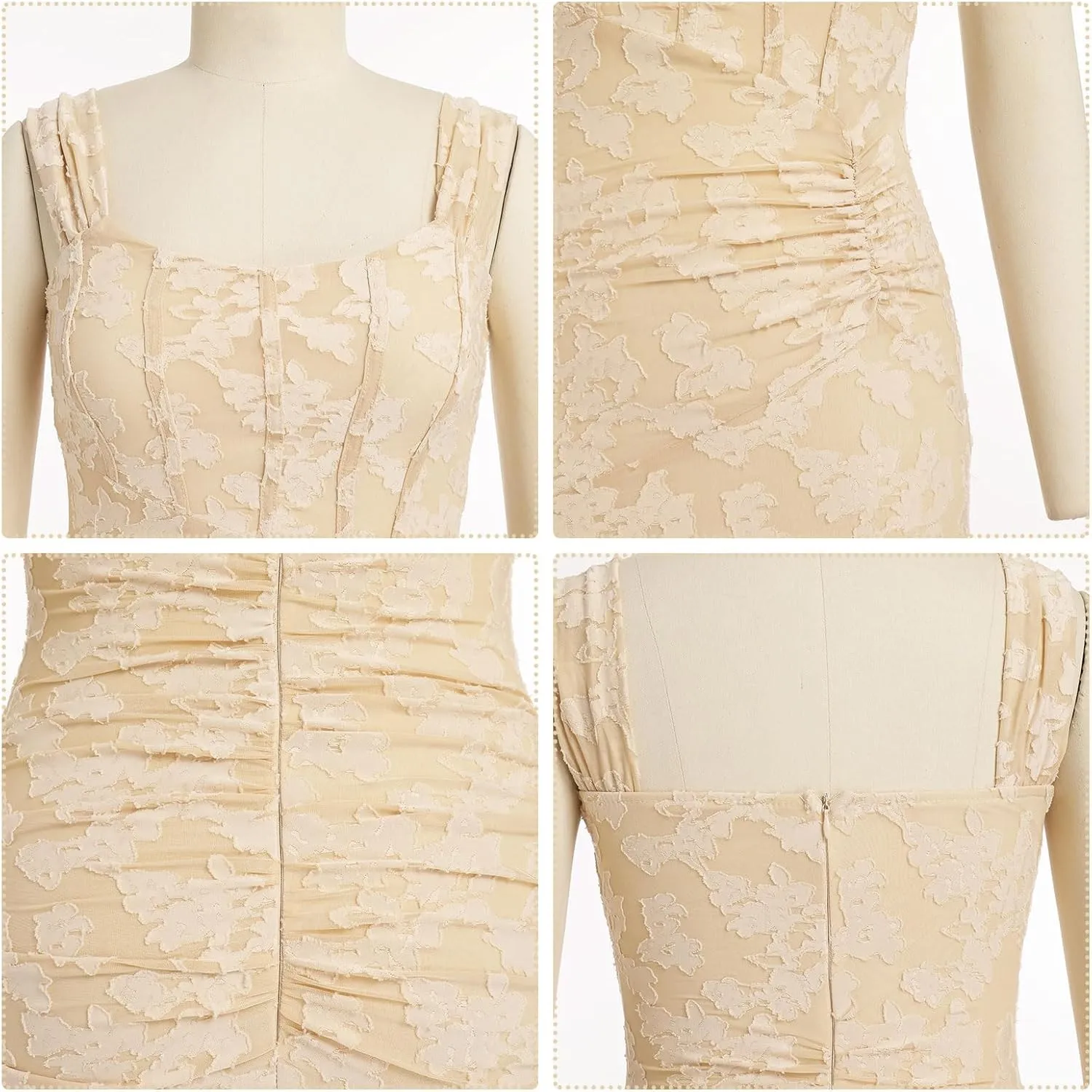 Womens Floral Jacquard Ruched Mermaid Hem Bodycon Cami Maxi Dress Going Out Party Dress Summer