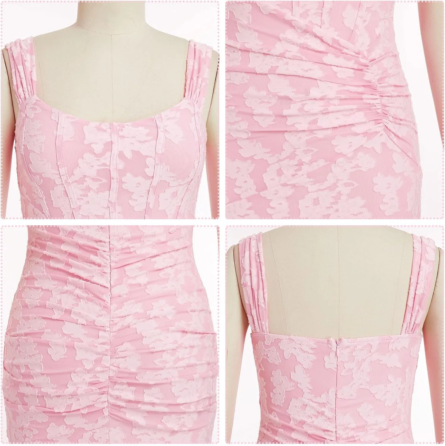 Womens Floral Jacquard Ruched Mermaid Hem Bodycon Cami Maxi Dress Going Out Party Dress Summer